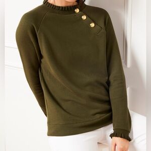 Talbots Olive Knit Top with Gold Accents